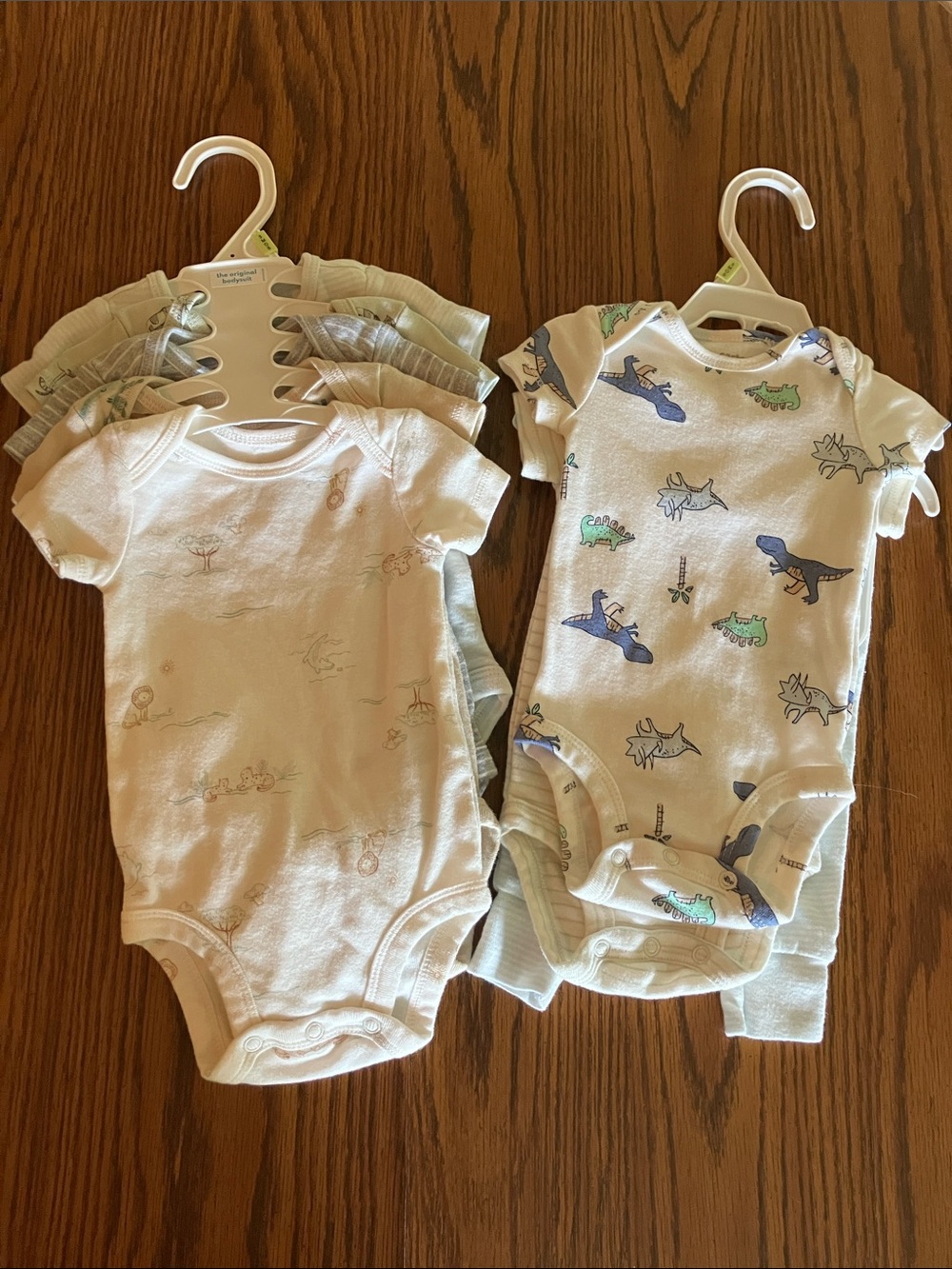 Carter's Dino Print Baby One-Piece Bodysuits - White with Blue & Green Accents